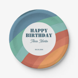 Bunt Retro Groovy Regenbogen Alles Gute zum Geburt Pappteller