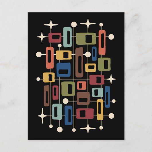 Bunt Retro Mitte des Jahrhunderts Modern Atomar Ab Postkarte (Vorderseite)
