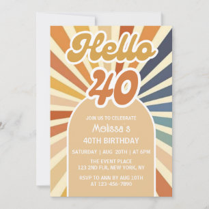 Bunt Retro Sonne Groovy Welle Hallo 40. Geburtstag Einladung