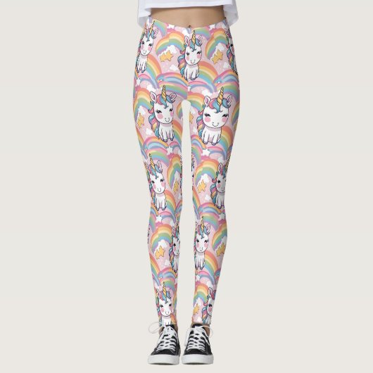 bunt Unicorn Regenbogenballonmuster für sie Leggings (Vorderseite)