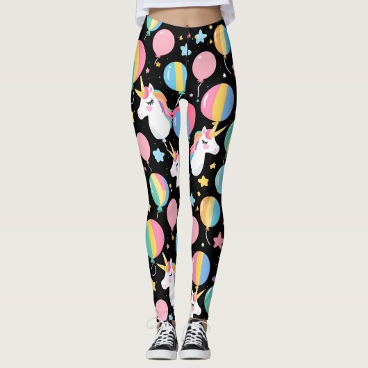 bunt Unicorn Regenbogenballonmuster für sie Leggings (Vorderseite)