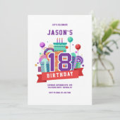 Bunte 18. Geburtstagsparty Einladung (Stehend Vorderseite)