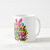 Bunte 3D-Happy-Easter-Typografie mit Hasenohren Kaffeetasse (VorderseiteRechts)