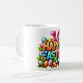 Bunte 3D-Happy-Easter-Typografie mit Hasenohren Kaffeetasse (Vorderseite Links)