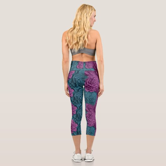 bunte 3D-Peony Capri Leggings (Rückseite)
