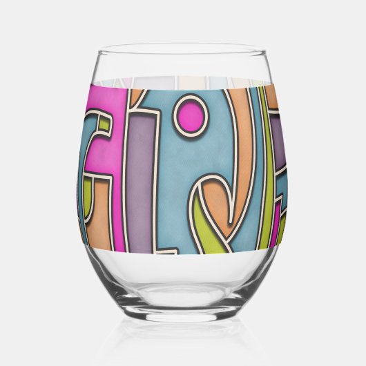 Bunte 60er Mod Geometrisch Abstrakt Weinglas Ohne Stiel (Rückseite)