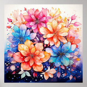 Bunte abstrakte Aquarell-Blumenkunst Poster