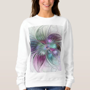 Bunte abstrakte Blumen moderne Blumen-Fraktal-Kuns Sweatshirt