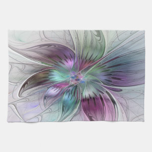 Bunte abstrakte Blumen moderne florale Fractal-Kun Geschirrtuch