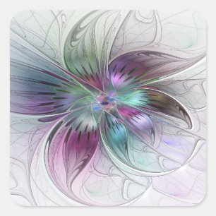 Bunte abstrakte Blumen moderne florale Fractal-Kun Quadratischer Aufkleber