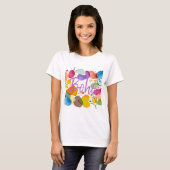 Bunte Abstrakte Botanische Boho Ausschnitt Kunst T-Shirt (Vorne ganz)