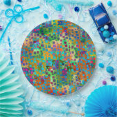 Bunte abstrakte Digital-Kunst mit Quadraten Pappteller (Party)