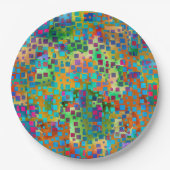 Bunte abstrakte Digital-Kunst mit Quadraten Pappteller (Vorderseite)