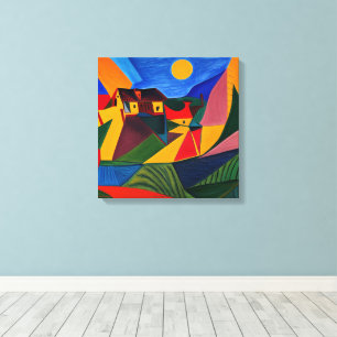 Bunte abstrakte Dorf Landschaft Leinwanddruck
