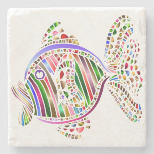 Bunte abstrakte Fisch-Mosaik-Kunst Steinuntersetzer