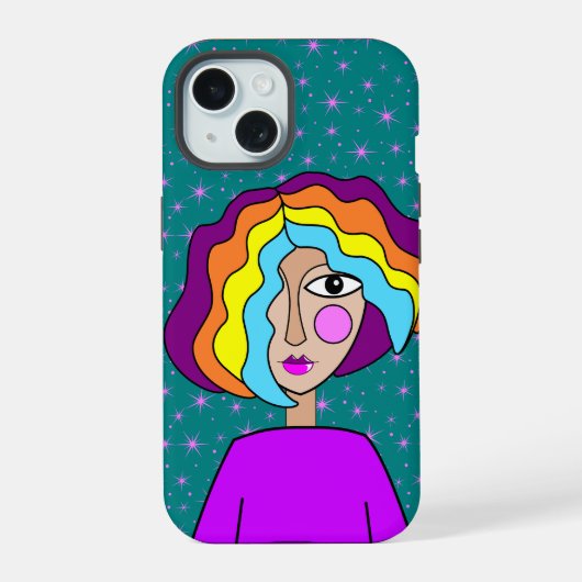Bunte abstrakte Gesicht  iPhone 15 Hülle (Rückseite)