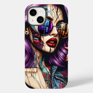 Bunte abstrakte hübsche Dame mit lila Haar Case-Mate iPhone 14 Hülle