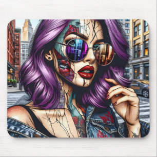 Bunte abstrakte hübsche Dame mit lila Haar Mousepad