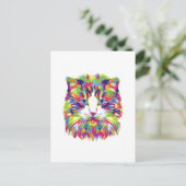 Bunte abstrakte Katze Postkarte (Stehend Vorderseite)