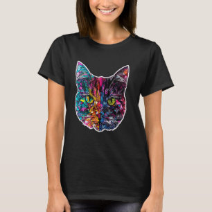 Bunte abstrakte Katze Süße Geometrie Polygon Katze T-Shirt