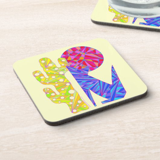 Bunte abstrakte Kunst-blaues Kojote-Wolf-Party Z Untersetzer (Linke Seite)