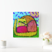 Bunte abstrakte Kunst-Katze Quadratische Wanduhr (Zuhause)