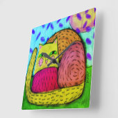 Bunte abstrakte Kunst-Katze Quadratische Wanduhr (Winkel)