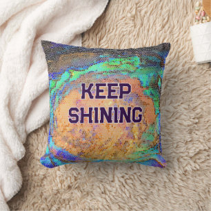 Bunte abstrakte Mosaik-Kissen mit 'Keep Shining' Kissen