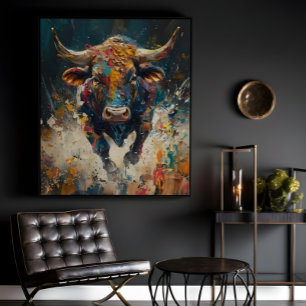 Bunte abstrakte Stierleinwand-Wandkunst für modern Poster