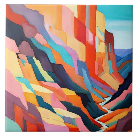 Bunte abstrakte südwestliche Canyonlandschaft Fliese (Vorderseite)