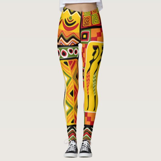 Bunte afrikanische Muster-Druck-Collage Leggings (Vorderseite)