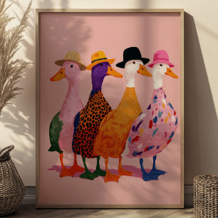 Bunte alberne Gänse-Illustration Retro-Tierkunst Poster