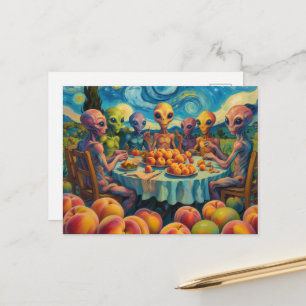Bunte Aliens mit Pfirsichen Faux Van Gogh Postkarte