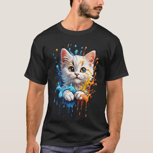 Bunte animierte Katzenfreundin T-Shirt (Vorderseite)