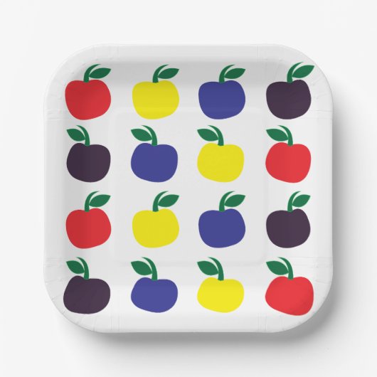 Bunte Äpfel Früchte Pappteller (Vorderseite)