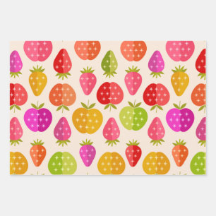 Bunte Äpfel und Erdbeeren im Stil der Mitte des Ja Geschenkpapier Set