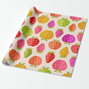 Bunte Äpfel und Erdbeeren mit Retro-Sternen Geschenkpapier