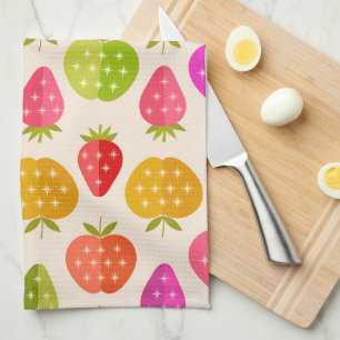 Bunte Äpfel und Erdbeeren mit Retro-Sternen Geschirrtuch