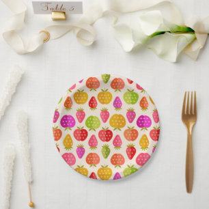 Bunte Äpfel und Erdbeeren mit Retro-Sternen Pappteller