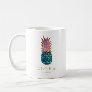Bunte Aquarell-Ananas und Gold Aloha Kaffeetasse