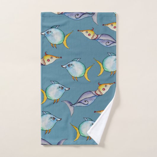 Bunte Aquarell-Fische Badhandtuch Set (Handtuch)