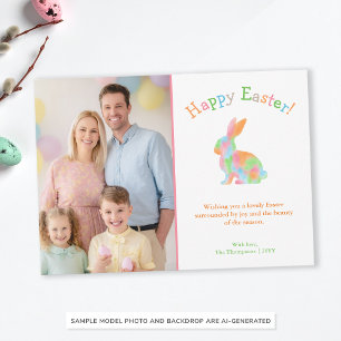 Bunte Aquarell-Hasenfamilie-Osterfoto Karte