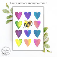 Bunte Aquarell-Herzen XOXO Valentinstag