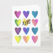 Bunte Aquarell-Herzen XOXO Valentinstag Karte (Vorderseite)