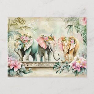 Bunte Aquarell Illustration von Elefanten Postkarte