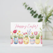 Bunte Aquarell Oster Postkarte mit Frühlingsblumen (Stehend Vorderseite)