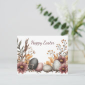 Bunte Aquarell Oster Postkarte mit Frühlingsblumen (Stehend Vorderseite)