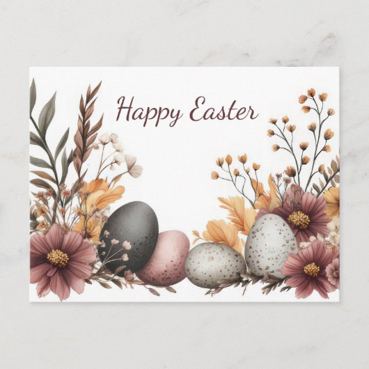 Bunte Aquarell Oster Postkarte mit Frühlingsblumen (Vorderseite)