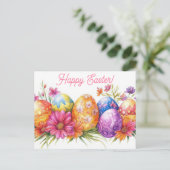 Bunte Aquarell Oster Postkarte mit Frühlingsblumen (Stehend Vorderseite)