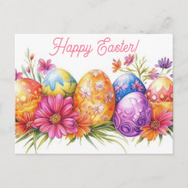 Bunte Aquarell Oster Postkarte mit Frühlingsblumen